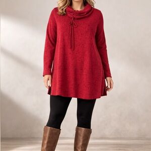 89TH & Madison Red Black Specks Cowl Neck Tunic Sweater Womens Sz 1X